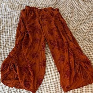 EARTHBOUND Floral Wide-Leg Pants with ties at the ankles